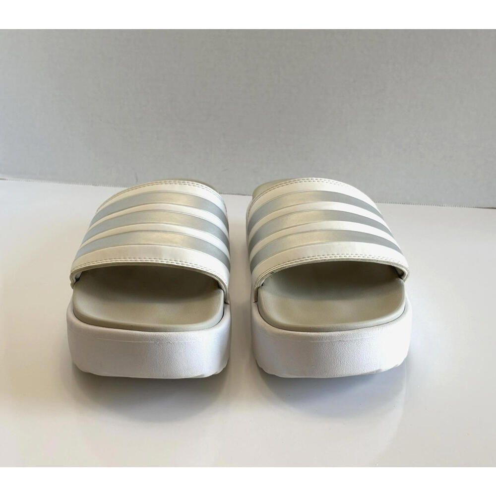 Adidas Adilette Platform Sandal IE9703 Women's 9 White/Metallic Comfort Slides - Picture 4 of 15